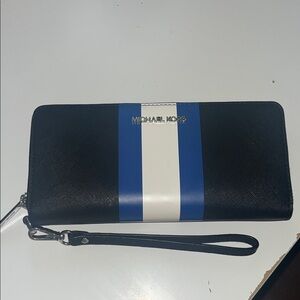 Michael Kors Black Wallet with Blue and White Stripe